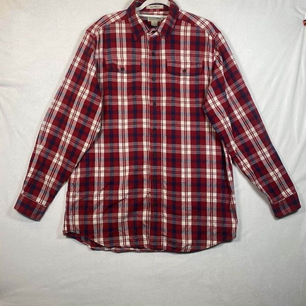 L.L. Bean Traditional Fit Flannel Shirt – Red/White/Blue Plaid – Men’s L Tall